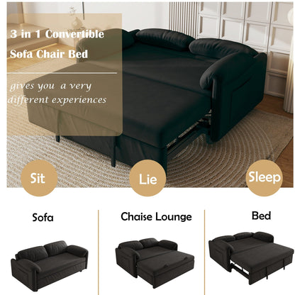 Divano letto in velluto da 54 pollici - Design multiuso con letto matrimoniale retrattile e braccioli portaoggetti