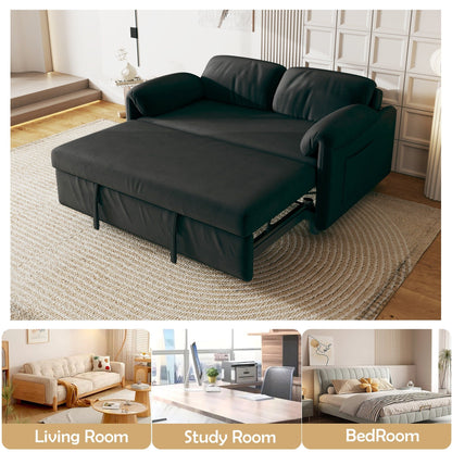 Divano letto in velluto da 54 pollici - Design multiuso con letto matrimoniale retrattile e braccioli portaoggetti