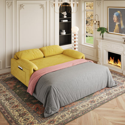 Divano letto in velluto da 54 pollici - Design multiuso con letto matrimoniale retrattile e braccioli portaoggetti