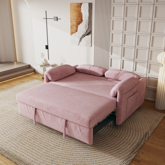 Divano letto in velluto da 54 pollici - Design multiuso con letto matrimoniale retrattile e braccioli portaoggetti