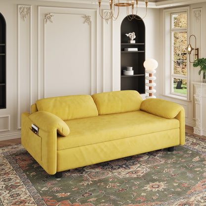 Divano letto in velluto da 54 pollici - Design multiuso con letto matrimoniale retrattile e braccioli portaoggetti