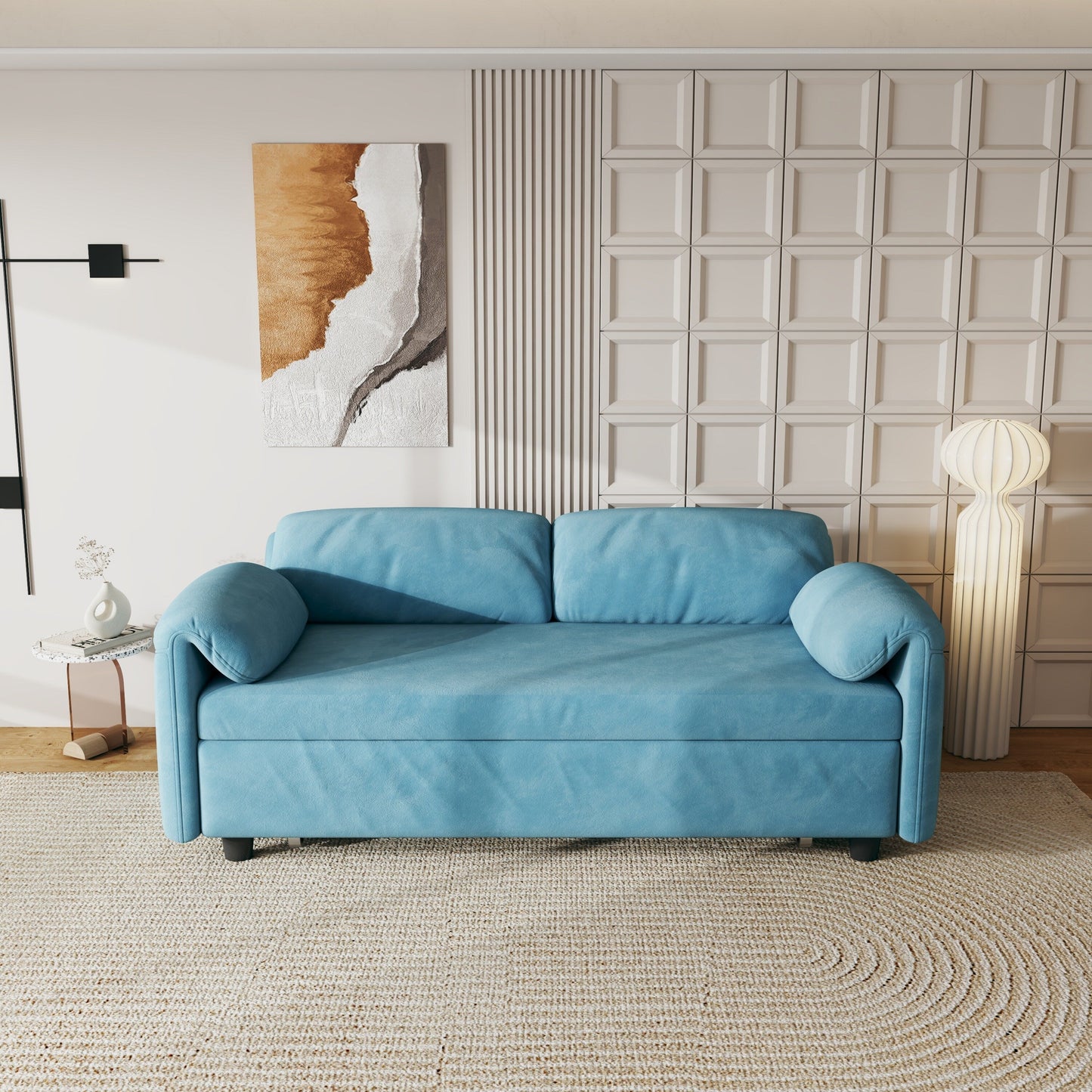 Divano letto in velluto da 54 pollici - Design multiuso con letto matrimoniale retrattile e braccioli portaoggetti