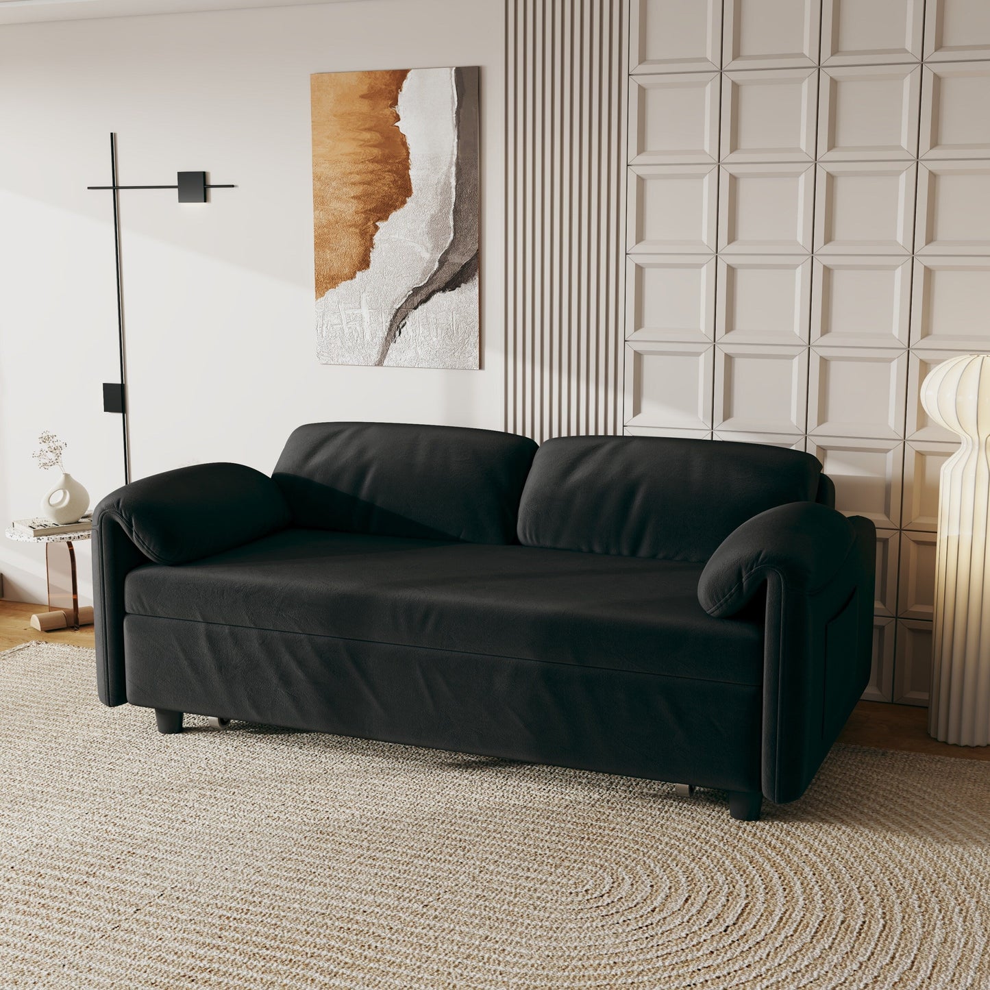 Divano letto in velluto da 54 pollici - Design multiuso con letto matrimoniale retrattile e braccioli portaoggetti