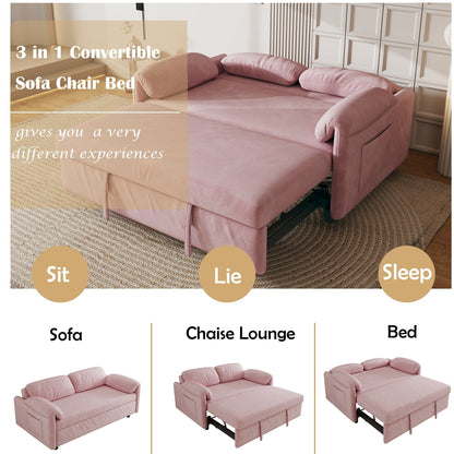 Divano letto in velluto da 54 pollici - Design multiuso con letto matrimoniale retrattile e braccioli portaoggetti
