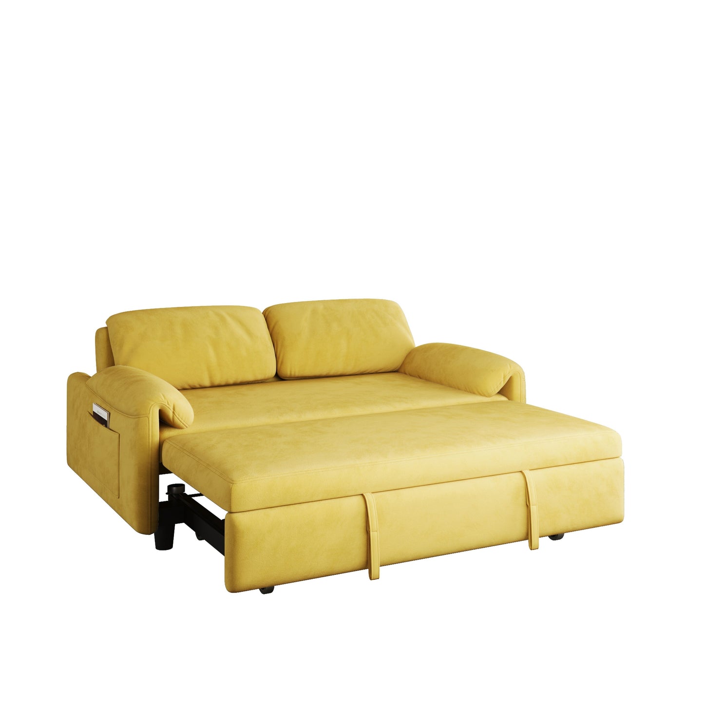 Divano letto in velluto da 54 pollici - Design multiuso con letto matrimoniale retrattile e braccioli portaoggetti