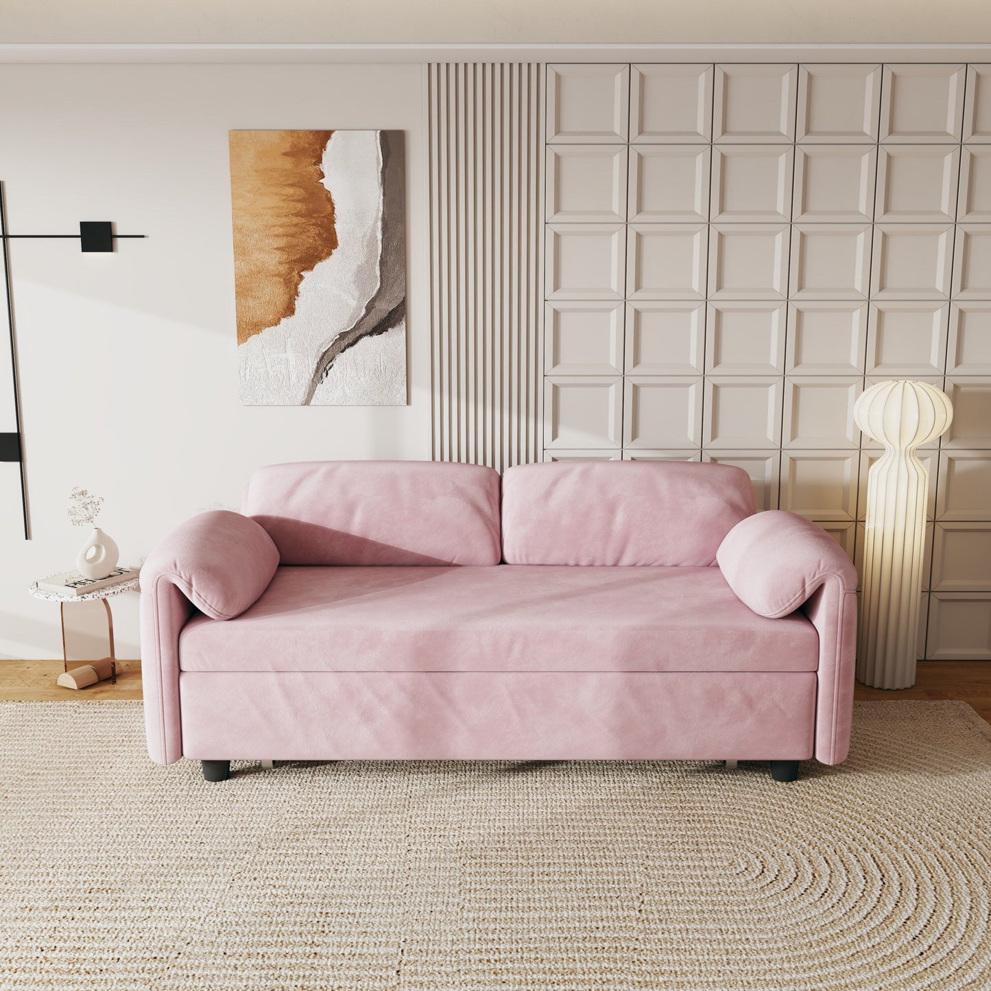 Divano letto in velluto da 54 pollici - Design multiuso con letto matrimoniale retrattile e braccioli portaoggetti