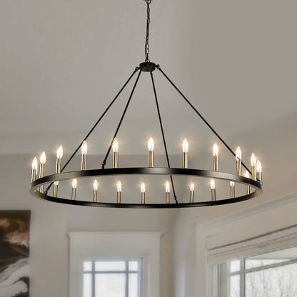 Lampadario a 24 luci con ruota di carro rotonda da 54 pollici