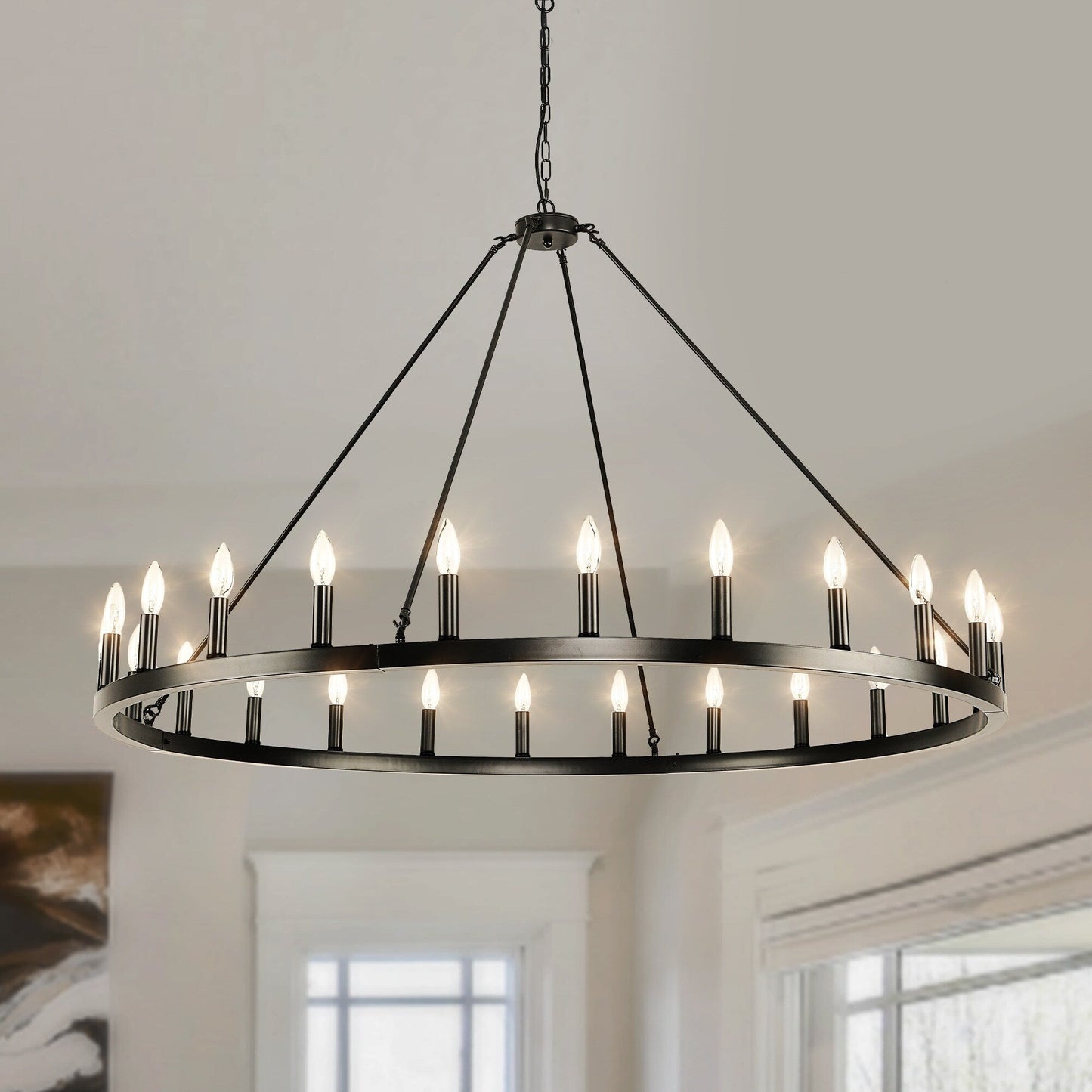Lampadario a 24 luci con ruota di carro rotonda da 54 pollici