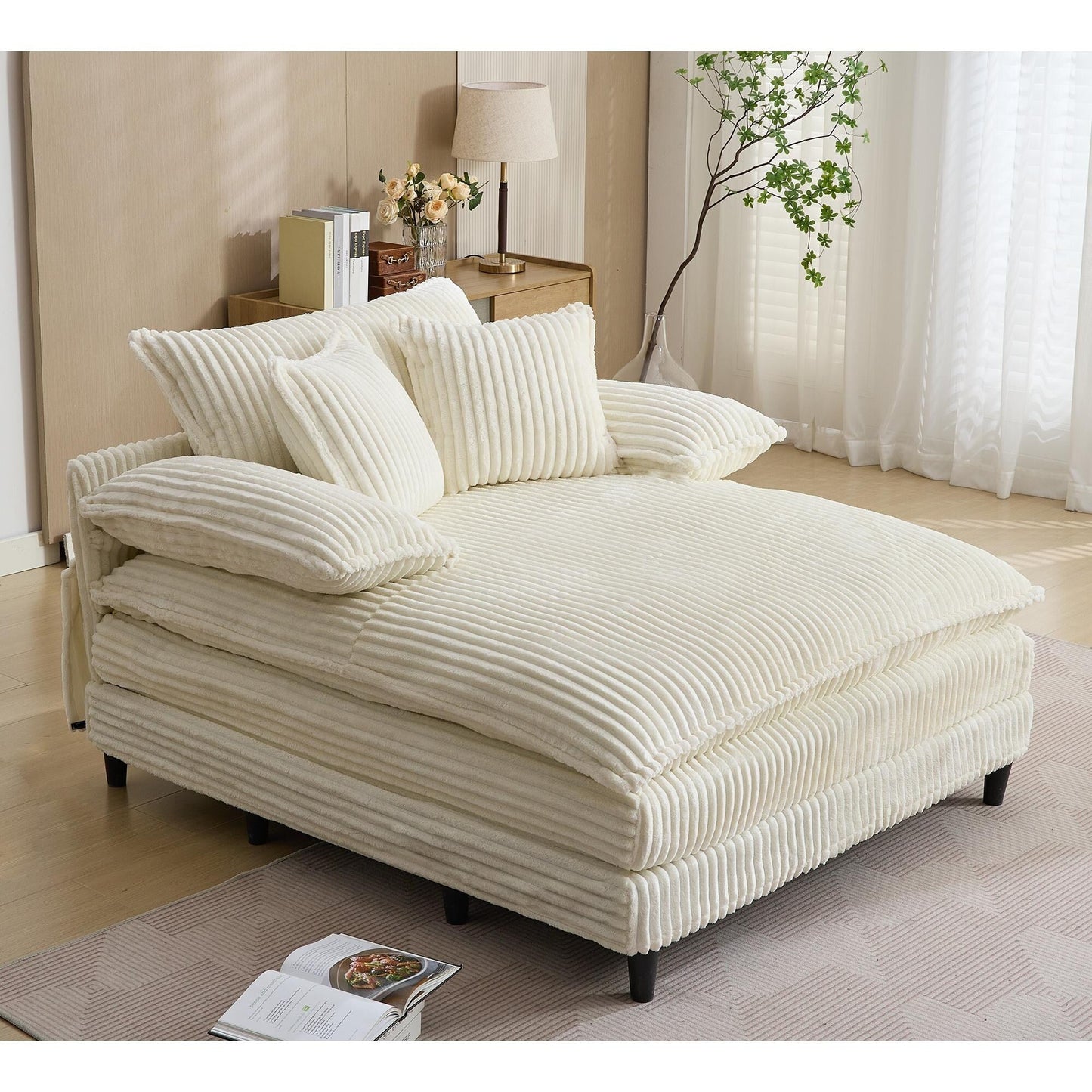 Poltrona chaise longue oversize da 54,75 W, divano letto imbottito e soffice con 2 cuscini
