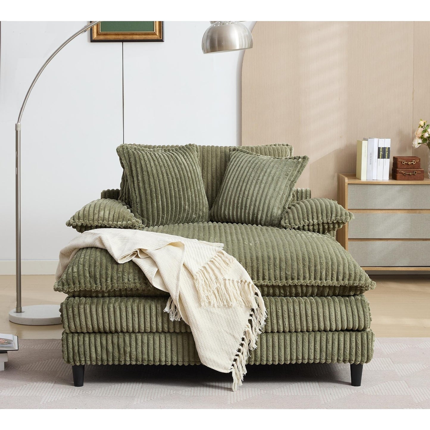 Poltrona chaise longue oversize da 54,75 W, divano letto imbottito e soffice con 2 cuscini