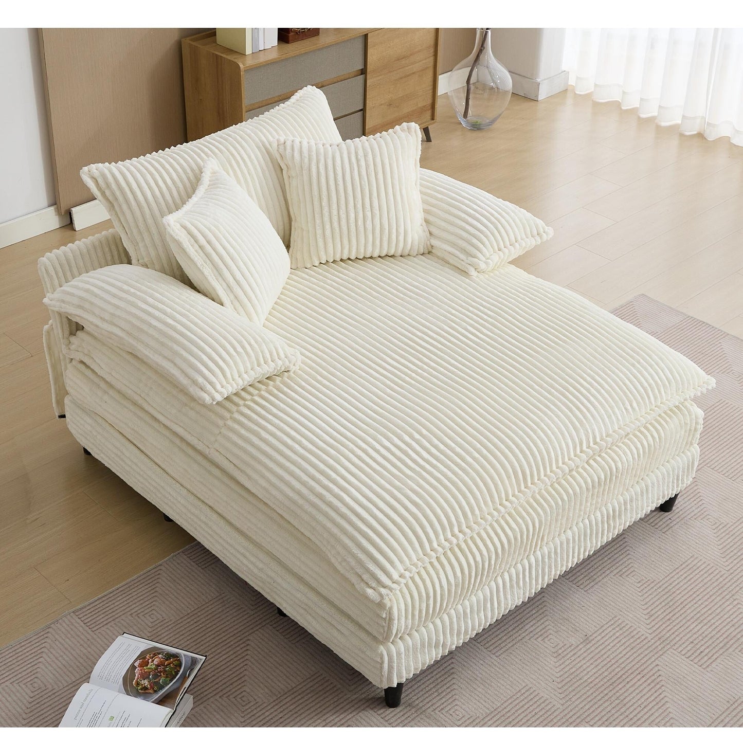Poltrona chaise longue oversize da 54,75 W, divano letto imbottito e soffice con 2 cuscini