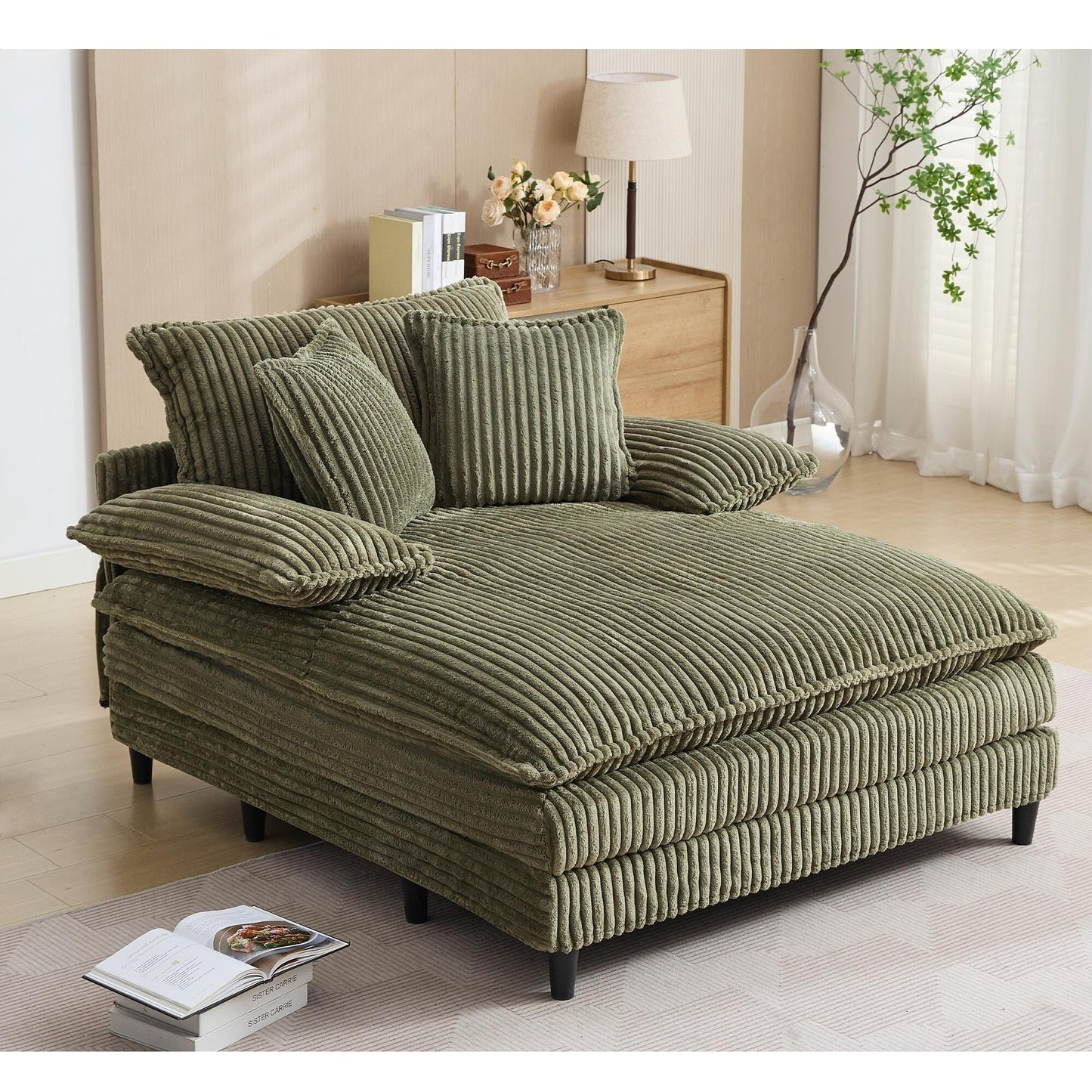 Poltrona chaise longue oversize da 54,75 W, divano letto imbottito e soffice con 2 cuscini