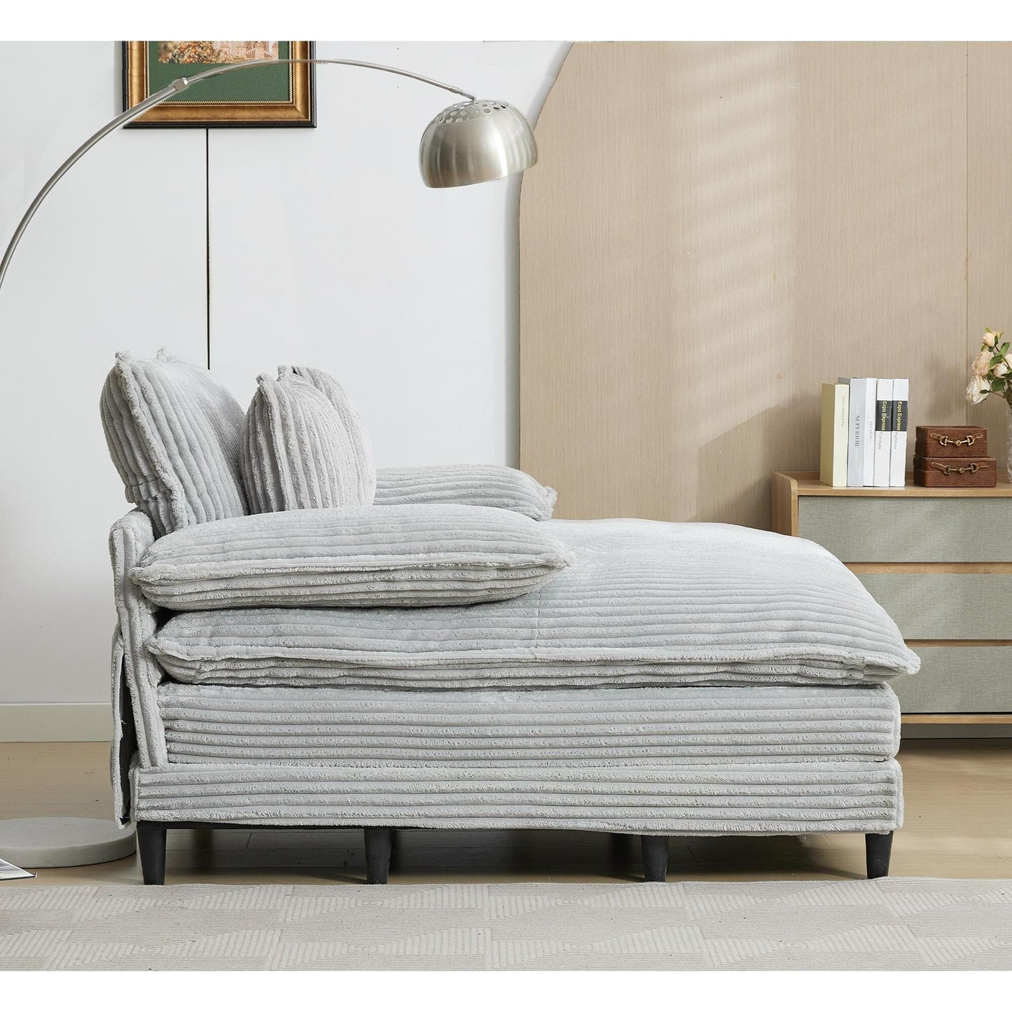 Poltrona chaise longue oversize da 54,75 W, divano letto imbottito e soffice con 2 cuscini
