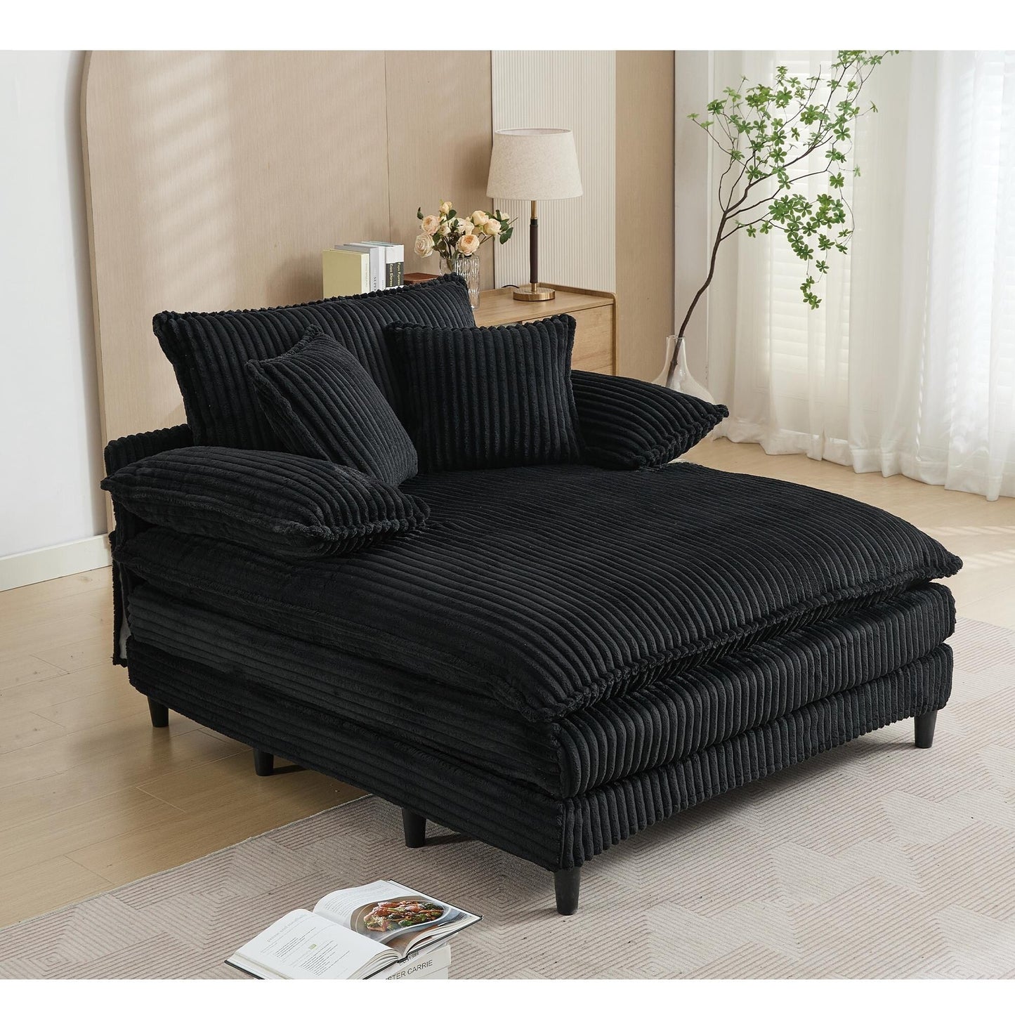 Poltrona chaise longue oversize da 54,75 W, divano letto imbottito e soffice con 2 cuscini