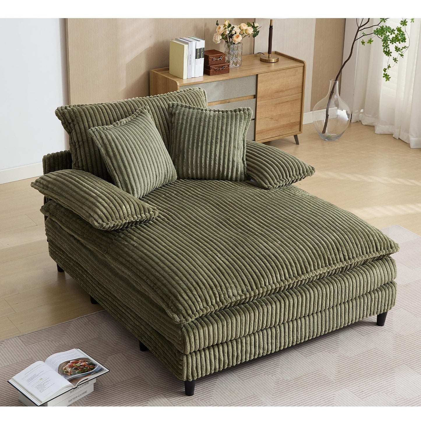 Poltrona chaise longue oversize da 54,75 W, divano letto imbottito e soffice con 2 cuscini