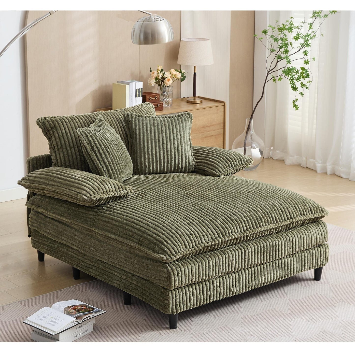 Poltrona chaise longue oversize da 54,75 W, divano letto imbottito e soffice con 2 cuscini