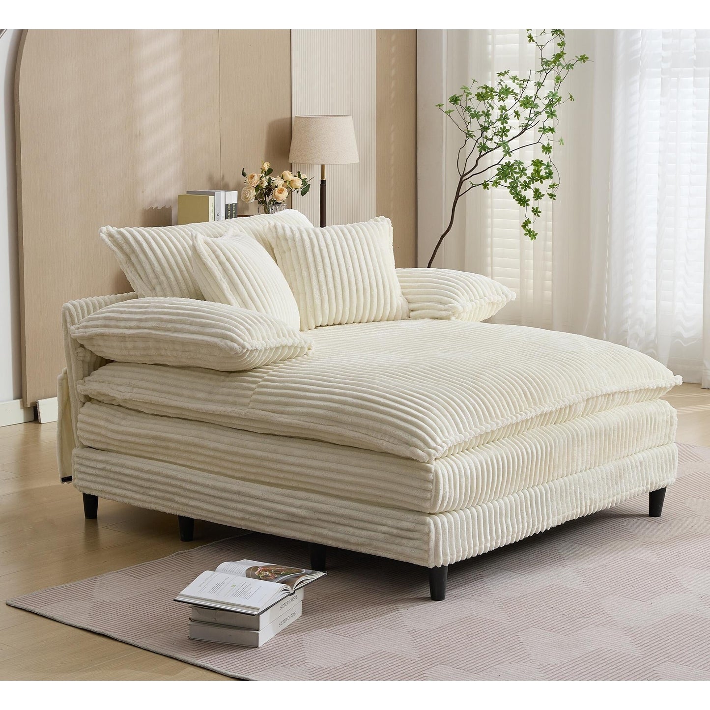 Poltrona chaise longue oversize da 54,75 W, divano letto imbottito e soffice con 2 cuscini