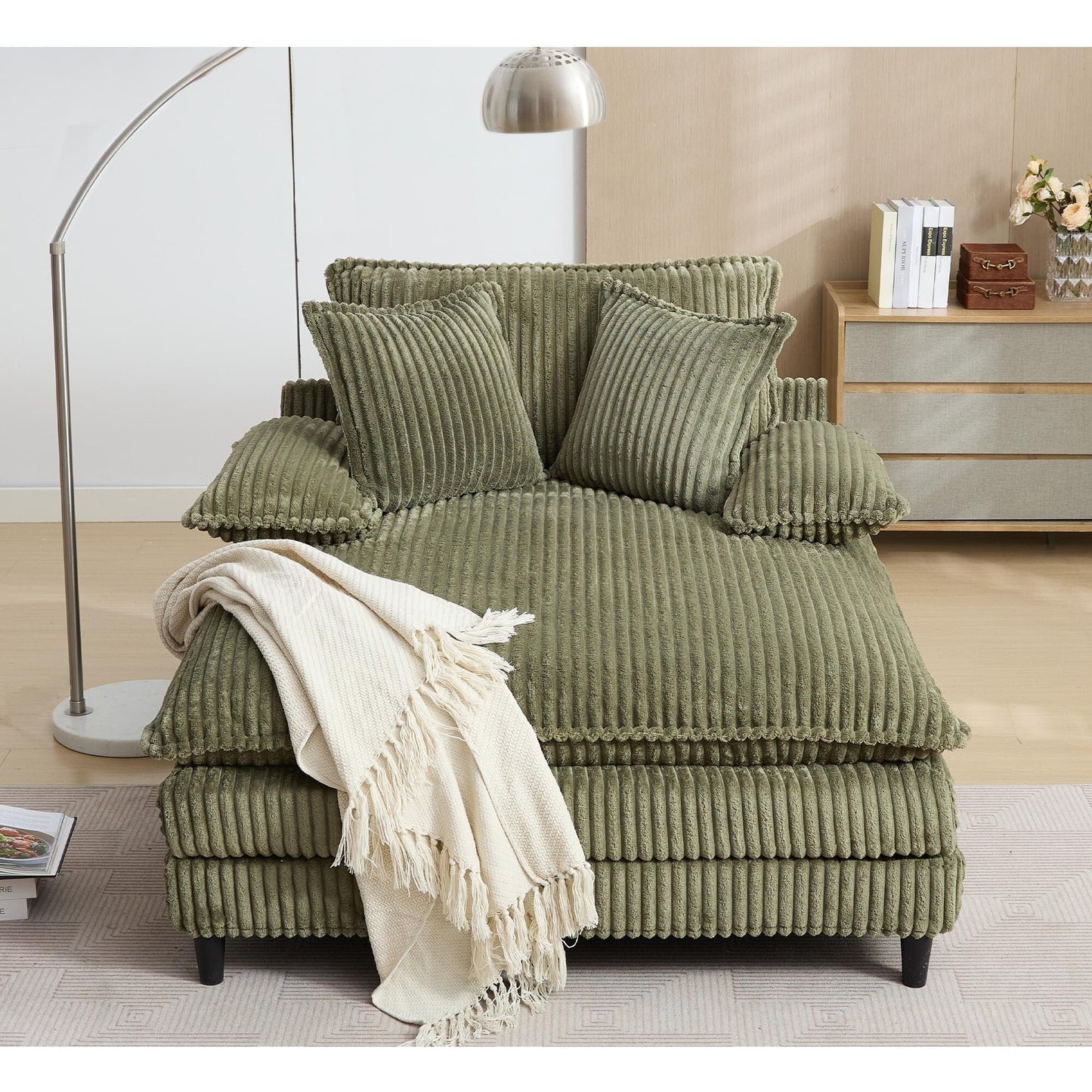 Poltrona chaise longue oversize da 54,75 W, divano letto imbottito e soffice con 2 cuscini
