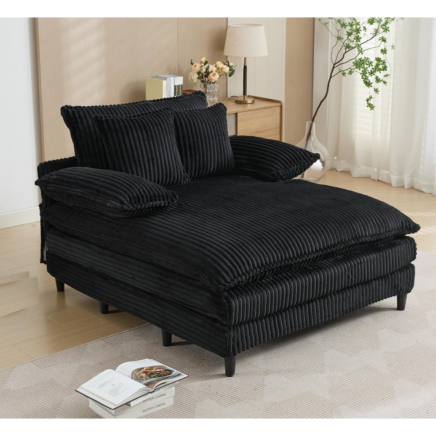 Poltrona chaise longue oversize da 54,75 W, divano letto imbottito e soffice con 2 cuscini