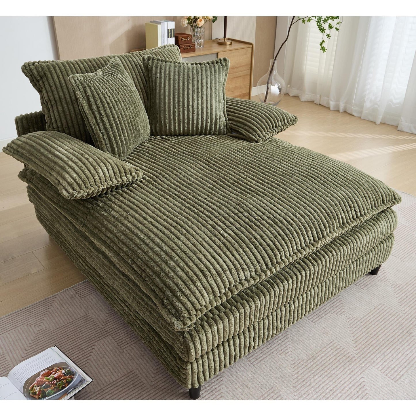 Poltrona chaise longue oversize da 54,75 W, divano letto imbottito e soffice con 2 cuscini