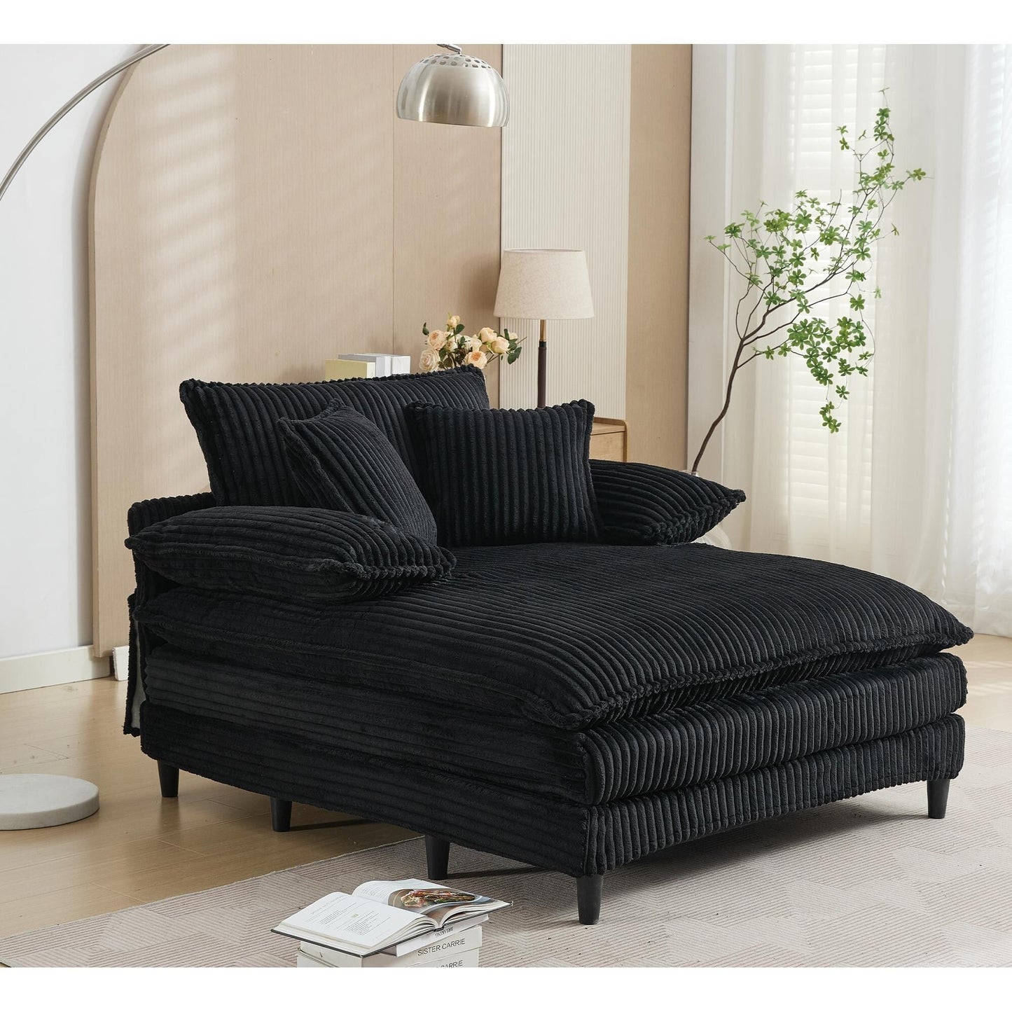 Poltrona chaise longue oversize da 54,75 W, divano letto imbottito e soffice con 2 cuscini