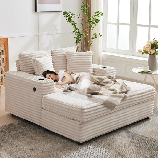 Divano letto imbottito da 54'' con cuscini e braccioli, poltrona da caffè oversize per interni, comodo divano letto in velluto a coste