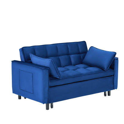 Divano in velluto blu da 55 pollici con tasche, convertibile 3 in 1
