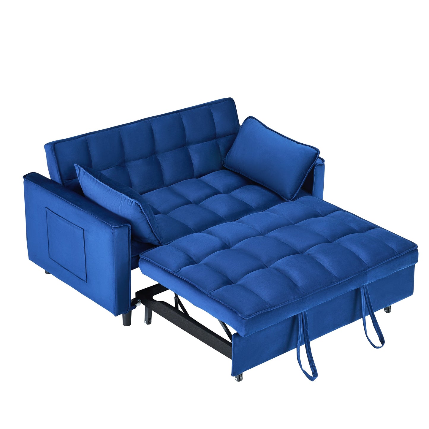 Divano in velluto blu da 55 pollici con tasche, convertibile 3 in 1
