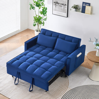 Divano in velluto blu da 55 pollici con tasche, convertibile 3 in 1