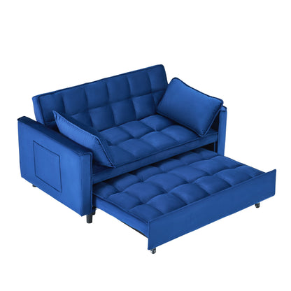 Divano in velluto blu da 55 pollici con tasche, convertibile 3 in 1
