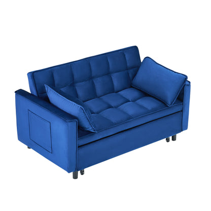 Divano in velluto blu da 55 pollici con tasche, convertibile 3 in 1