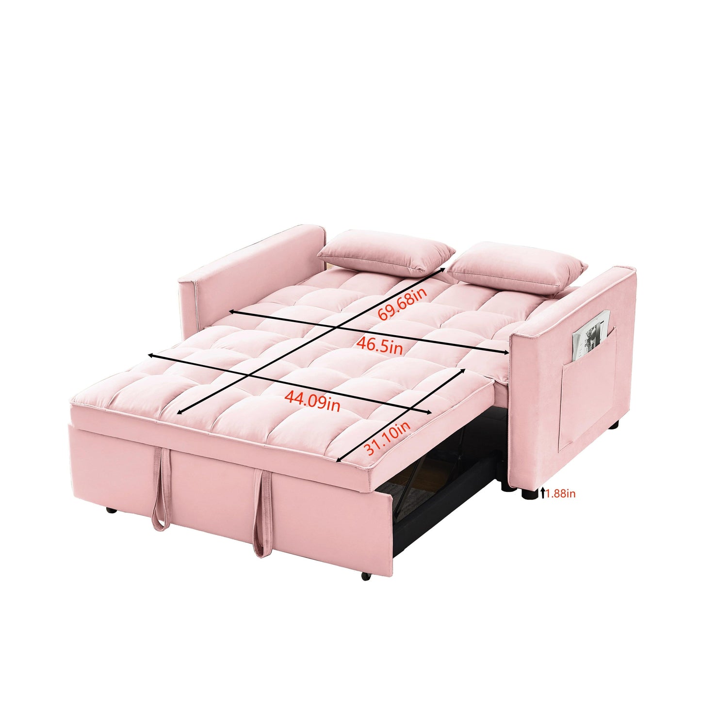 Divano letto convertibile 2 in 1 in velluto 55.2 con schienale regolabile