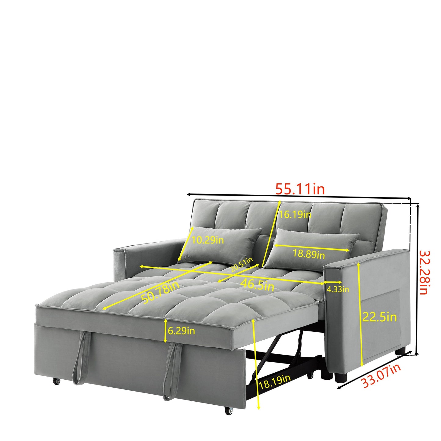 Divano letto convertibile 2 in 1 in velluto 55.2 con schienale regolabile