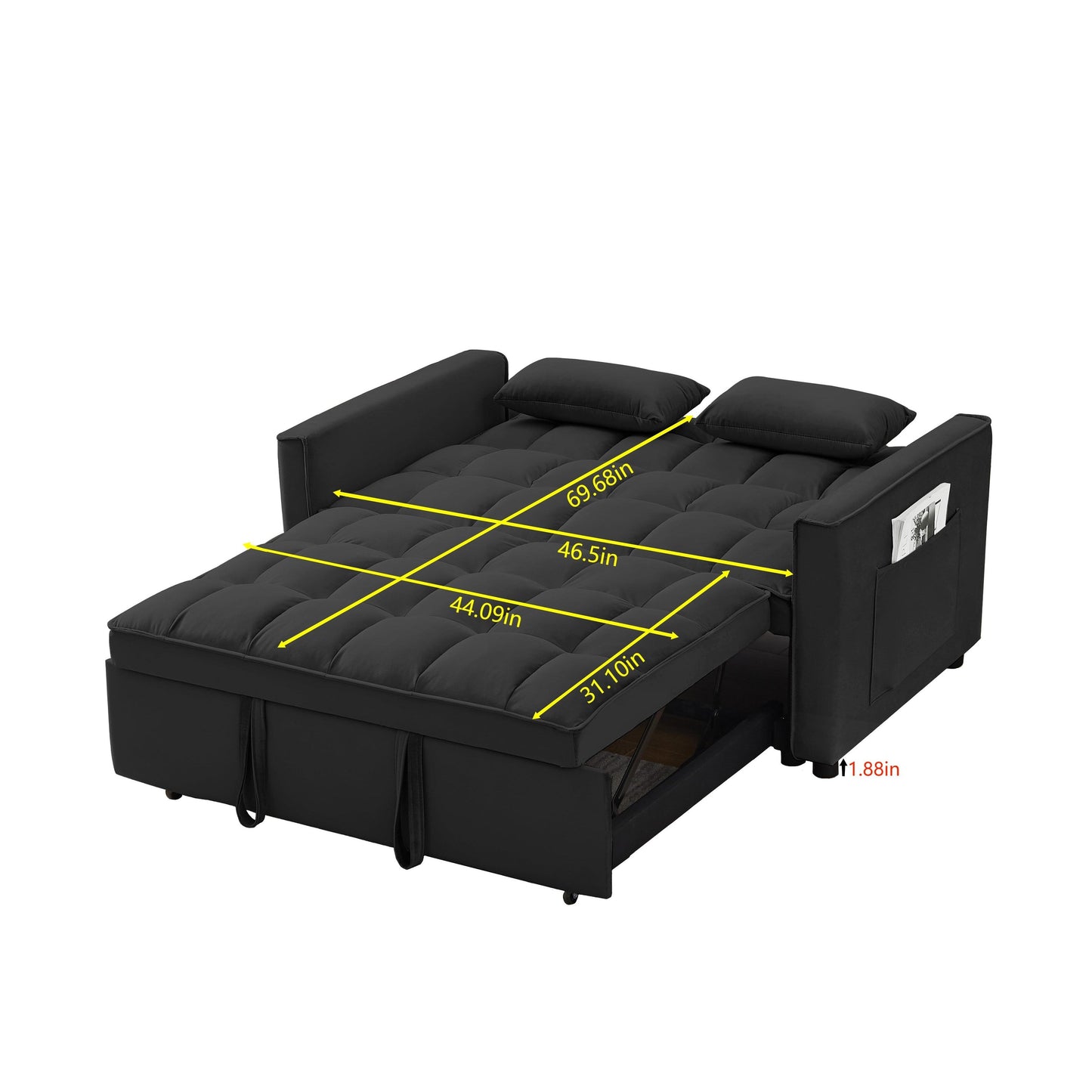 Divano letto convertibile 2 in 1 in velluto 55.2 con schienale regolabile