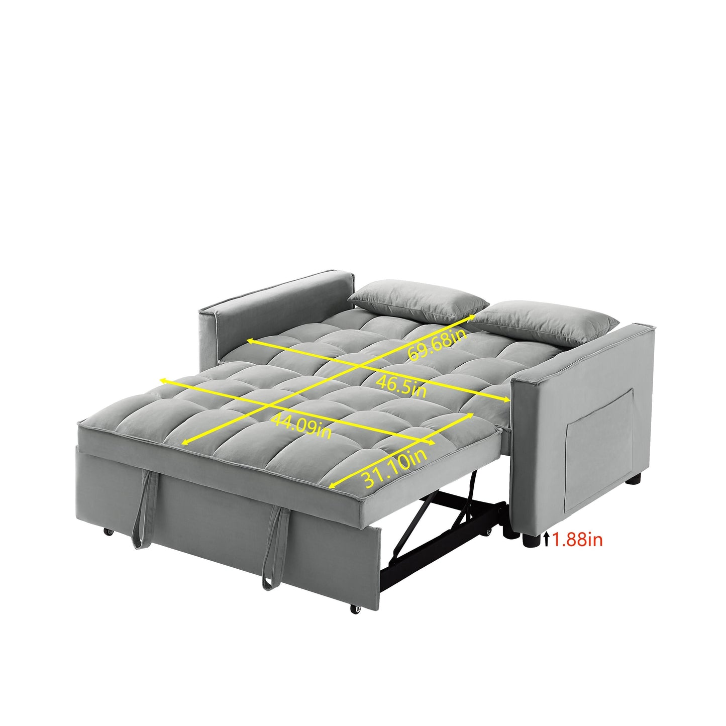 Divano letto convertibile 2 in 1 in velluto 55.2 con schienale regolabile