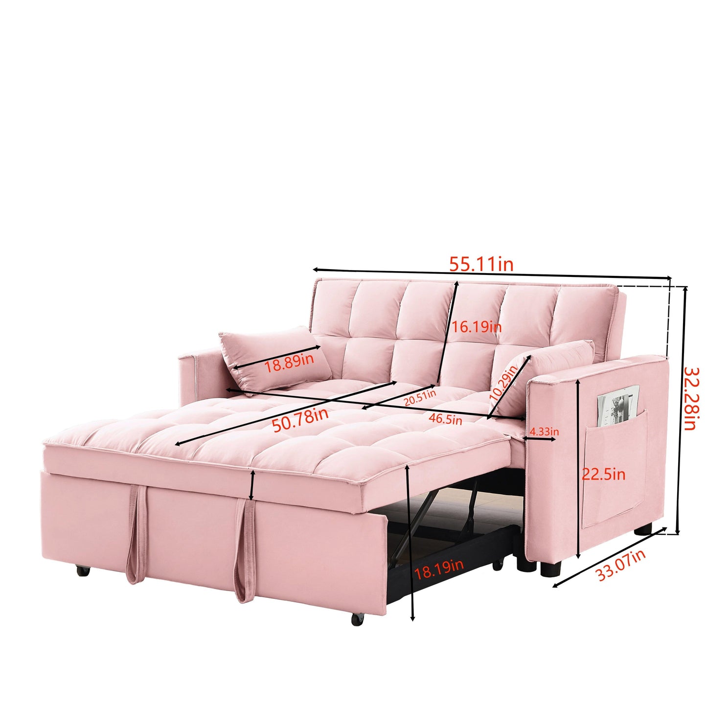 Divano letto convertibile 2 in 1 in velluto 55.2 con schienale regolabile