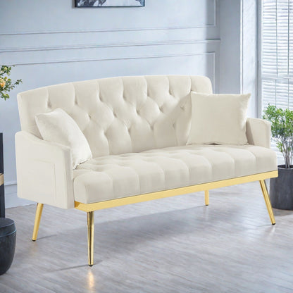 Divano a 2 posti in velluto 55,5 con 2 cuscini, design contemporaneo e facile da montare
