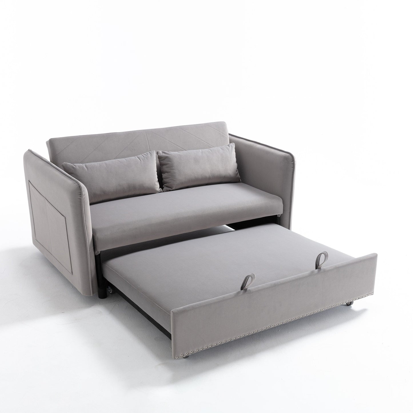 Divano letto convertibile 3 in 1 in velluto da 55 pollici con schienale reclinabile, tasche laterali e 2 cuscini