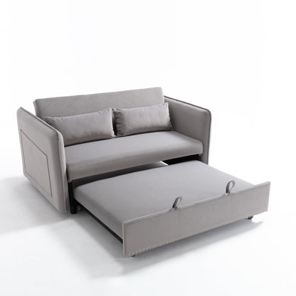 Divano letto convertibile 3 in 1 in velluto da 55 pollici con schienale reclinabile, tasche laterali e 2 cuscini