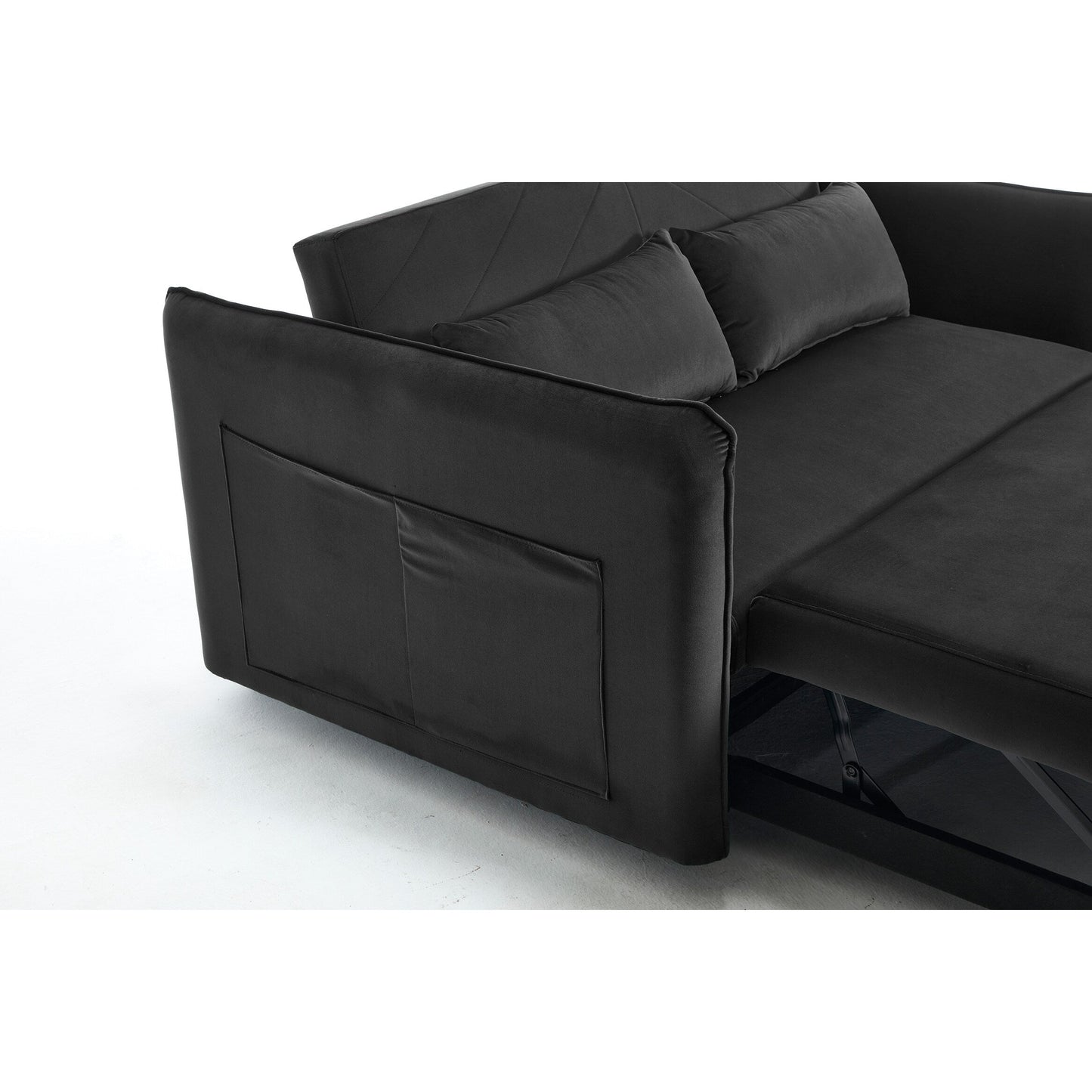 Divano letto convertibile 3 in 1 in velluto da 55 pollici con schienale reclinabile, tasche laterali e 2 cuscini