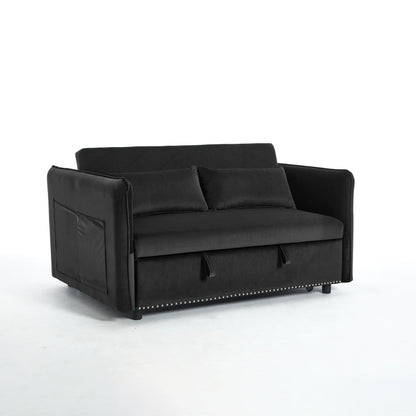 Divano letto convertibile 3 in 1 in velluto da 55 pollici con schienale reclinabile, tasche laterali e 2 cuscini