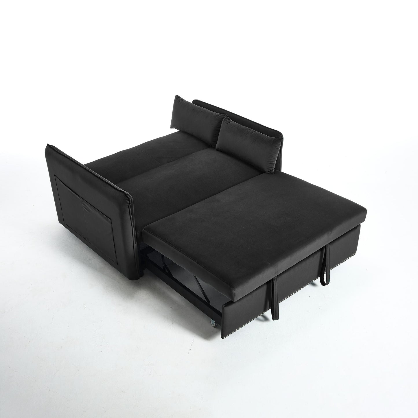 Divano letto convertibile 3 in 1 in velluto da 55 pollici con schienale reclinabile, tasche laterali e 2 cuscini
