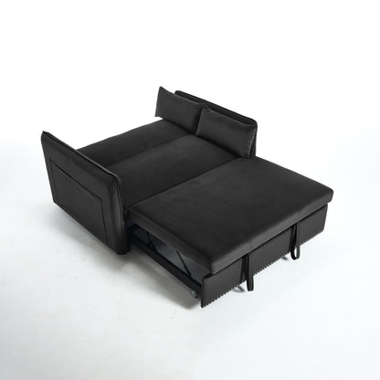 Divano letto convertibile 3 in 1 in velluto da 55 pollici con schienale reclinabile, tasche laterali e 2 cuscini