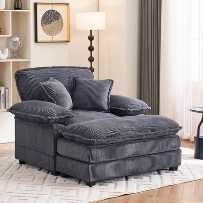 Poltrona oversize da 56,9 W con pouf, poltrona da lettura per camera da letto, divano letto girevole, divano reclinabile singolo moderno oversize