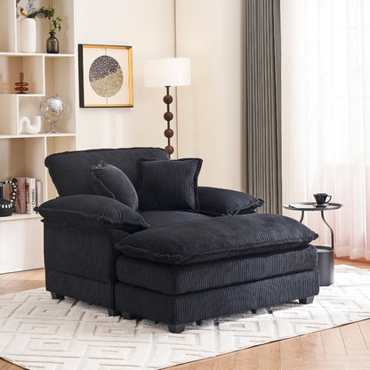 Poltrona oversize da 56,9 W con pouf, poltrona da lettura per camera da letto, divano letto girevole, divano reclinabile singolo moderno oversize