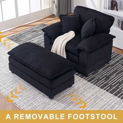 Poltrona oversize da 56,9 W con pouf, poltrona da lettura per camera da letto, divano letto girevole, divano reclinabile singolo moderno oversize