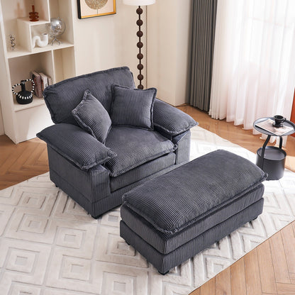 Poltrona oversize da 56,9 W con pouf, poltrona da lettura per camera da letto, divano letto girevole, divano reclinabile singolo moderno oversize