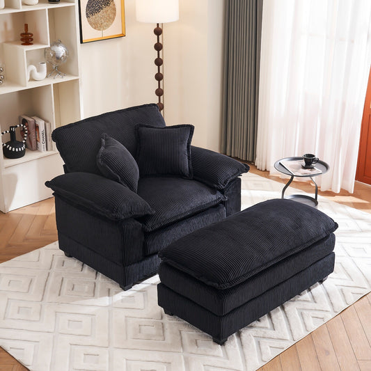 Poltrona oversize da 56,9 W con pouf, poltrona da lettura per camera da letto, divano letto girevole, divano reclinabile singolo moderno oversize
