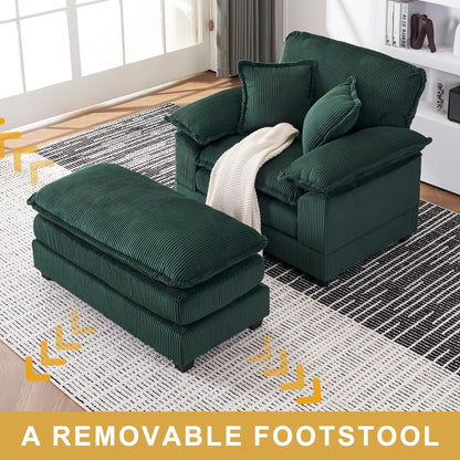 Poltrona oversize da 56,9 W con pouf, poltrona da lettura per camera da letto, divano letto girevole, divano reclinabile singolo moderno oversize