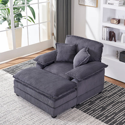 Poltrona oversize da 56,9 W con pouf, poltrona da lettura per camera da letto, divano letto girevole, divano reclinabile singolo moderno oversize